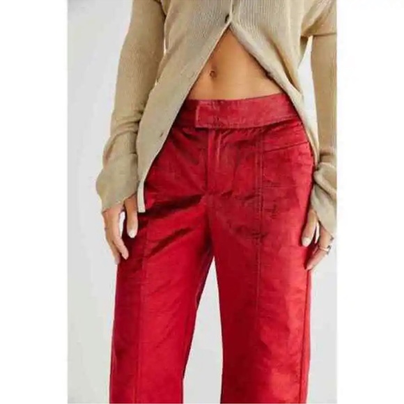 Free People Walk With You Velvet High Rise Trousers in Cherry Juice Size 14 - Picture 13 of 14